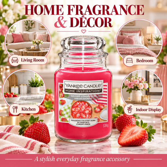 Sweet strawberry fragrance candle in a large 538g jar
