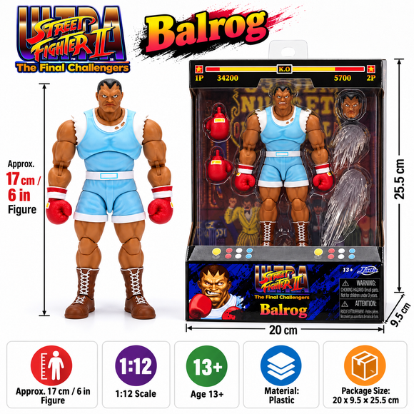 Street Fighter Balrog action figure with interchangeable heads hands and attack effects
