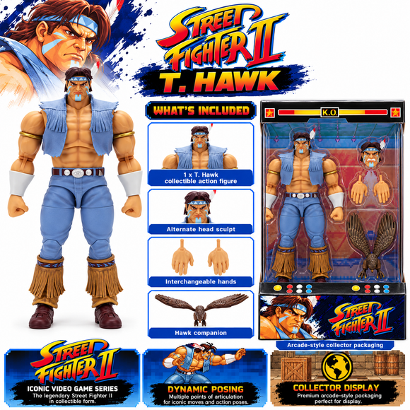  T. Hawk collectible action figure in arcade machine-style packaging
