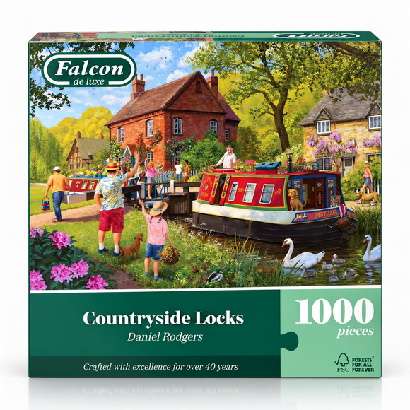 Daniel Rodgers countryside canal illustration on Falcon Countryside Locks jigsaw puzzle