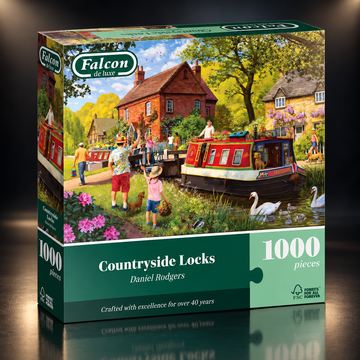  Falcon Countryside Locks 1000 piece adult jigsaw puzzle featuring a scenic canal landscape
