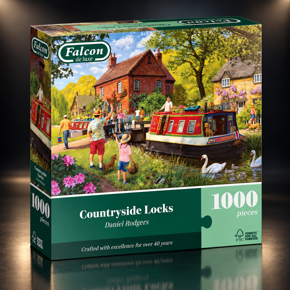  Falcon Countryside Locks 1000 piece adult jigsaw puzzle featuring a scenic canal landscape
