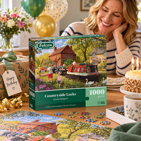  Falcon Countryside Locks adult puzzle with a peaceful summer countryside scene
