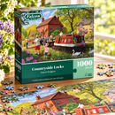  1000 piece Falcon Scenery jigsaw puzzle showing boats navigating canal locks
