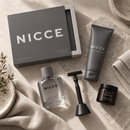 Nicce skincare set product packaging in a neutral grey colour
