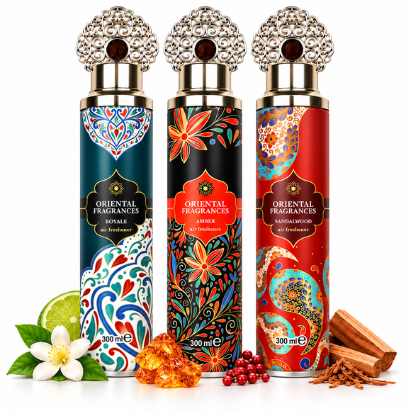 Oriental Fragrances 3 Pack Air Freshener Set Royale Amber Sandalwood 300ml
