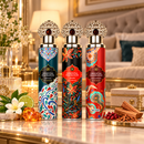 Luxury Oriental Fragrances Air Freshener Set with three 300ml scented sprays displayed in an elegant living room for home fragrance and freshness.
