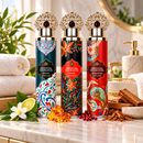 Oriental Fragrances 3 Pack Air Freshener Gift Set featuring Royale, Amber and Sandalwood 300ml sprays with elegant Arabian-inspired designs.
