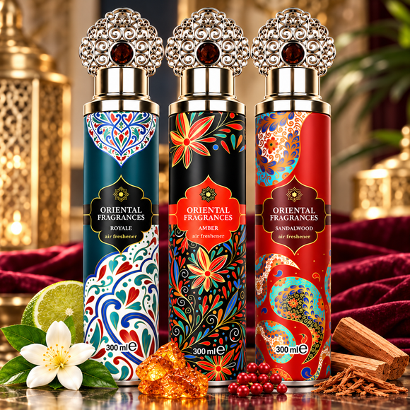 Amber sandalwood and Royale room freshener spray 3 pack
