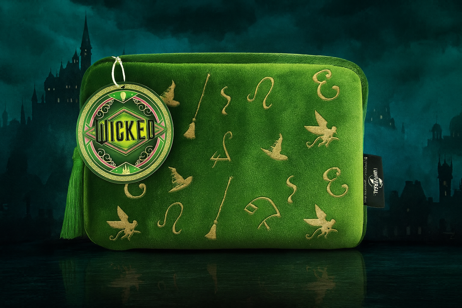 Official Wicked Gift Collection - Green Cosmetic Makeup Bag + Pink Compact Mirror