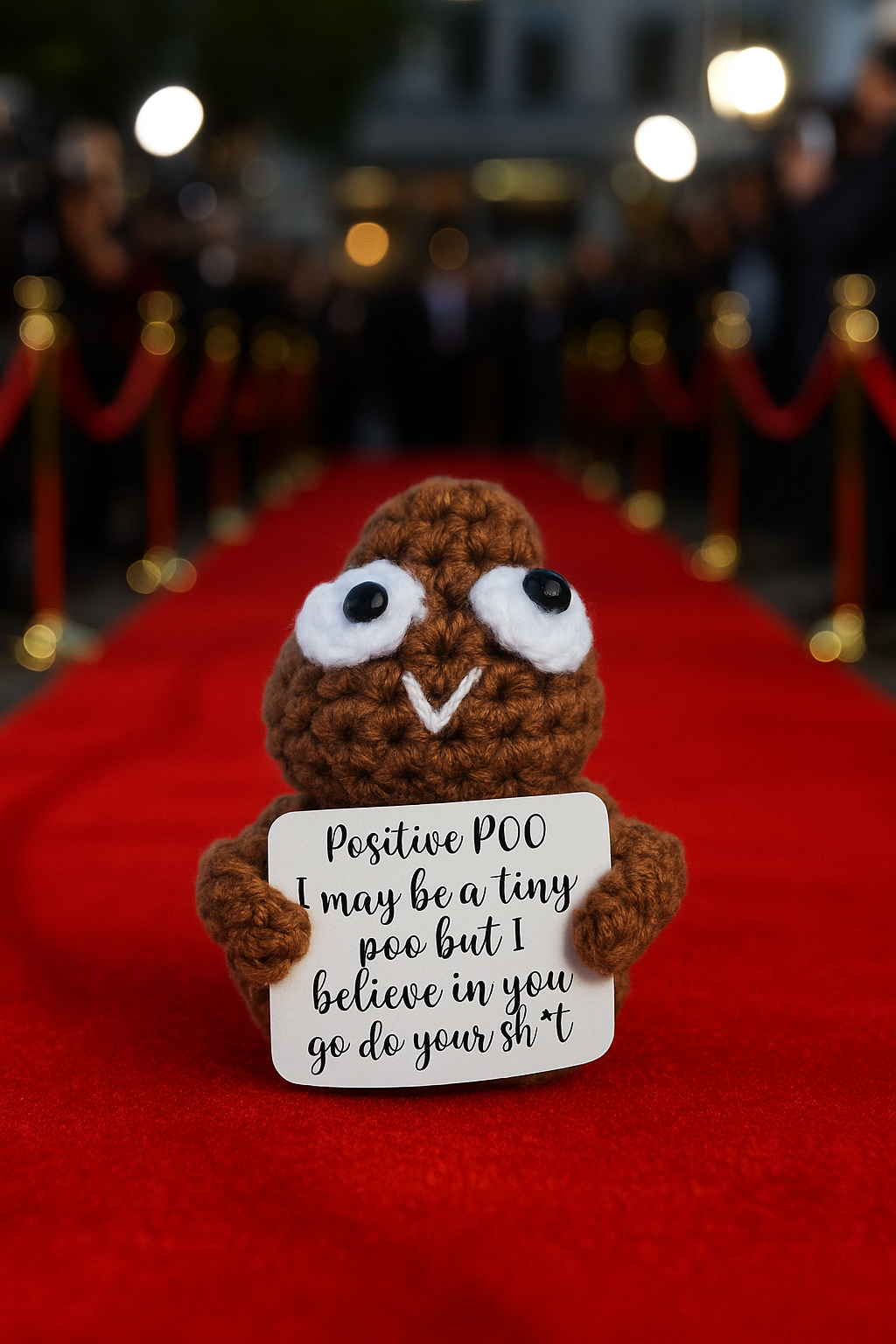 Funny Crochet Poop Plushie with Sign Positive Poo Encouragement Gift Handmade - 0