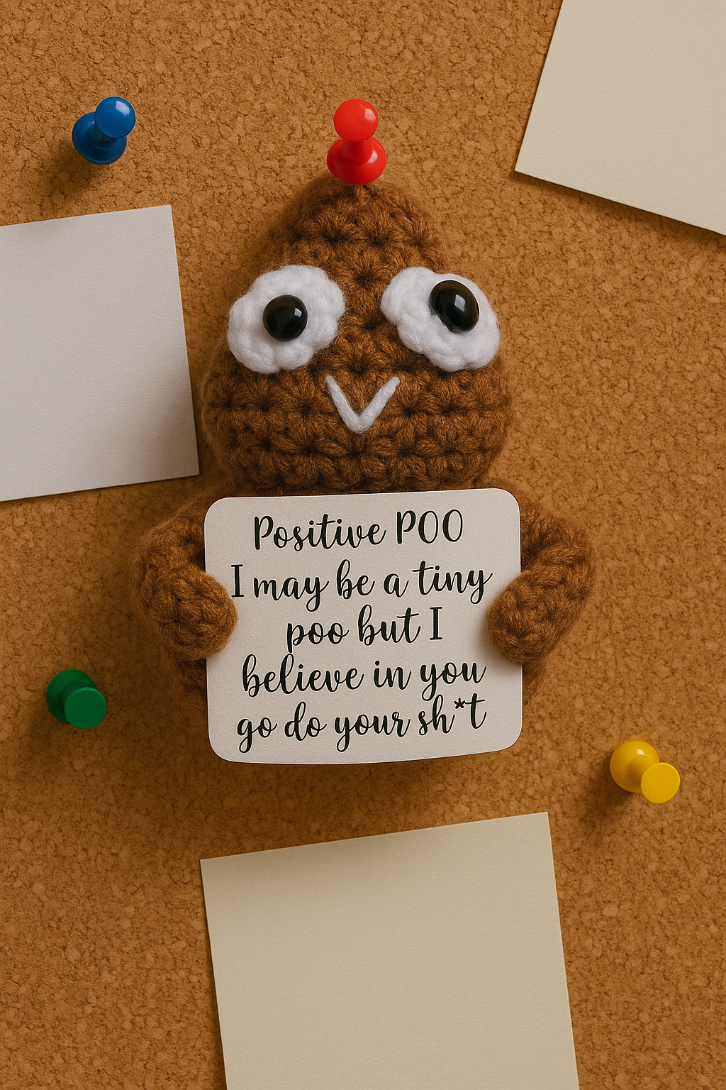Funny Crochet Poop Plushie with Sign Positive Poo Encouragement Gift Handmade