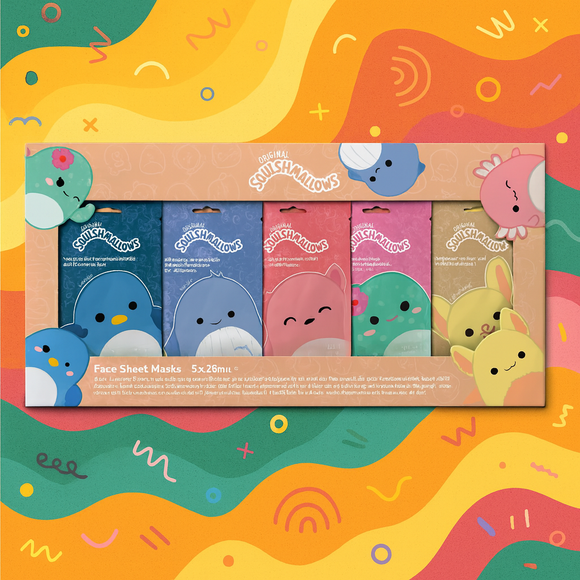 Squishmallows Face Sheet Mask Set – 5 Pack - Sleep Over Fun Gift