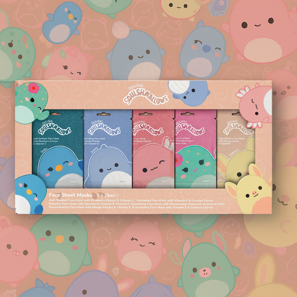 Squishmallows Face Sheet Mask Set – 5 Pack - Sleep Over Fun Gift