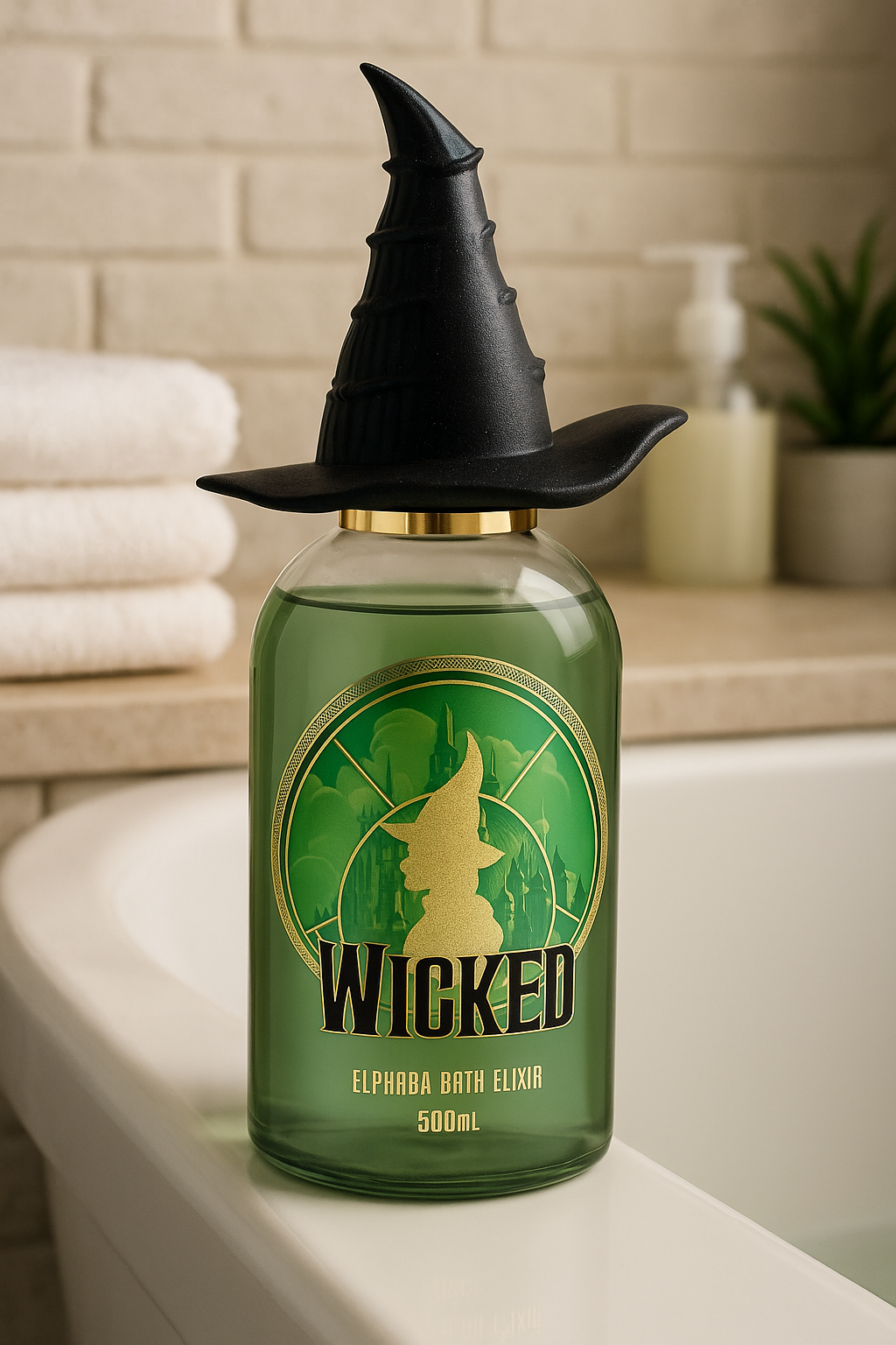 Wicked Elphaba Bath Elixir 500ml Limited Edition Collectible Bottle Witch Hat Cap - 0