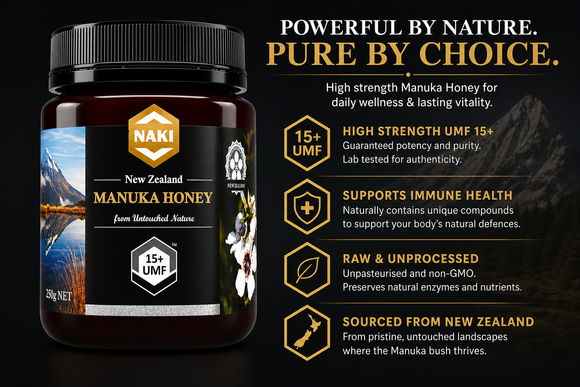 NAKI UMF 15+ MGO 510 Manuka Honey Certified 100% New Zealand Honey  250 grams