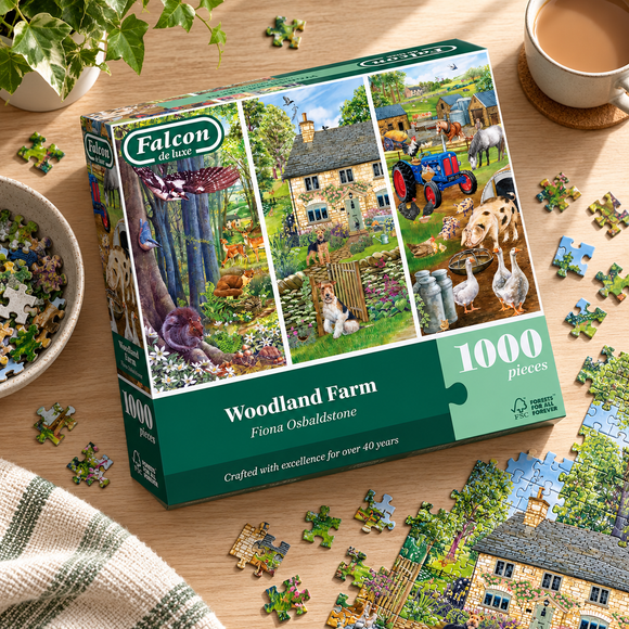  Falcon Woodland Farm jigsaw puzzle featuring a peaceful rural countryside scene
