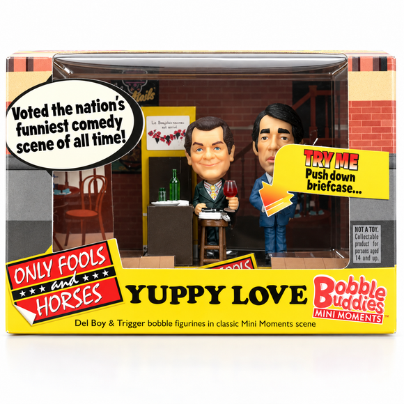 Del Boy falling through the open bar in the Yuppy Love miniature comedy scene
