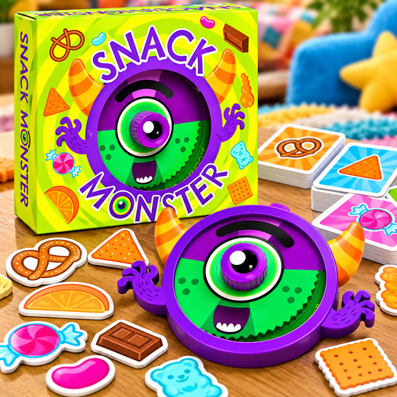 Snack Monster family-friendly board game for preschool children, ideal for birthday gifts and educational play.