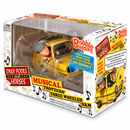  Only Fools and Horses Del Boy and Rodney bobblehead figures inside iconic yellow Reliant Regal three wheeled van toy.
