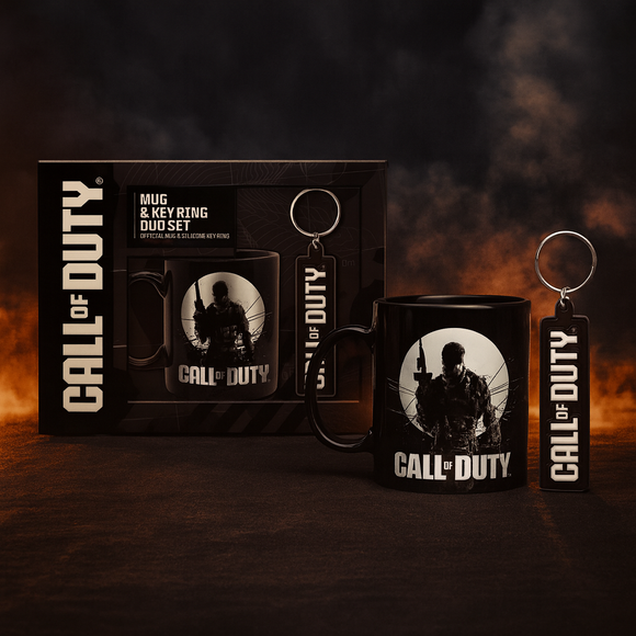 Call of Duty Official Mug & Key Ring Duo Set, Black, Silicone Keyring and Ceramic Cup, Gaming Merchandise Gift Pack