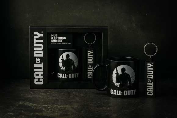 Call of Duty Official Mug & Key Ring Duo Set, Black, Silicone Keyring and Ceramic Cup, Gaming Merchandise Gift Pack