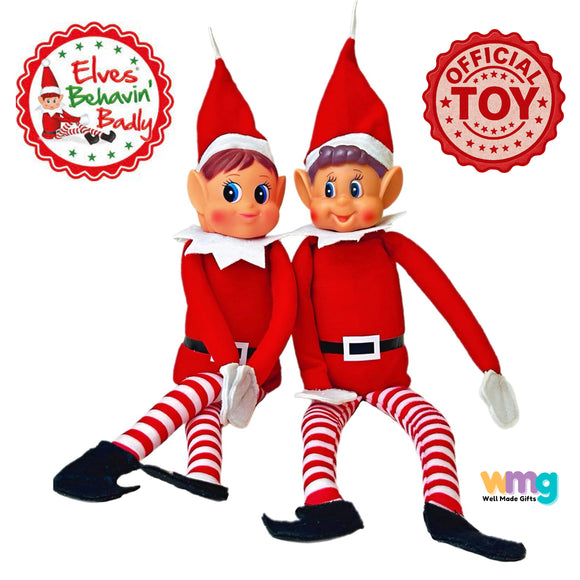 Elves Behavin Badly 12" RED Long Leg Soft Body Vinyl FACE 'Girl or Boy' ELF With Hat"