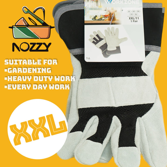 Nozzy Workzone Mens Heavy Duty Leather Gloves - Gardening Work Garage