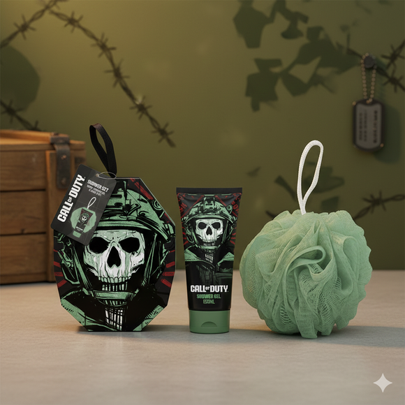 Call of Duty Shower Set, Gaming Themed Bath Gift Set with 150ml Shower Gel and Bath Pouf, Green