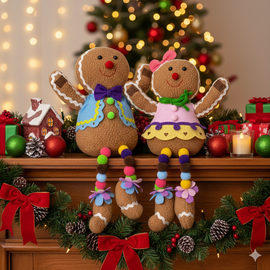 Adorable Hanging Gingerbread Couple Plush Toys – Festive Christmas Home Décor