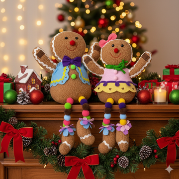 Adorable Hanging Gingerbread Couple Plush Toys – Festive Christmas Home Décor