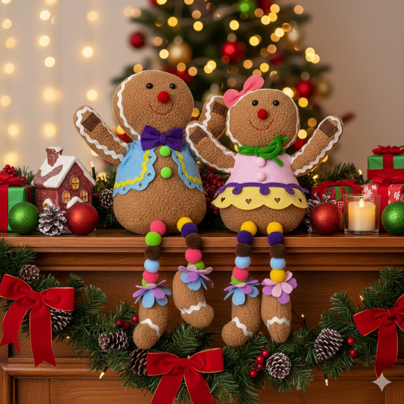 Adorable Hanging Gingerbread Couple Plush Toys – Festive Christmas Home Décor