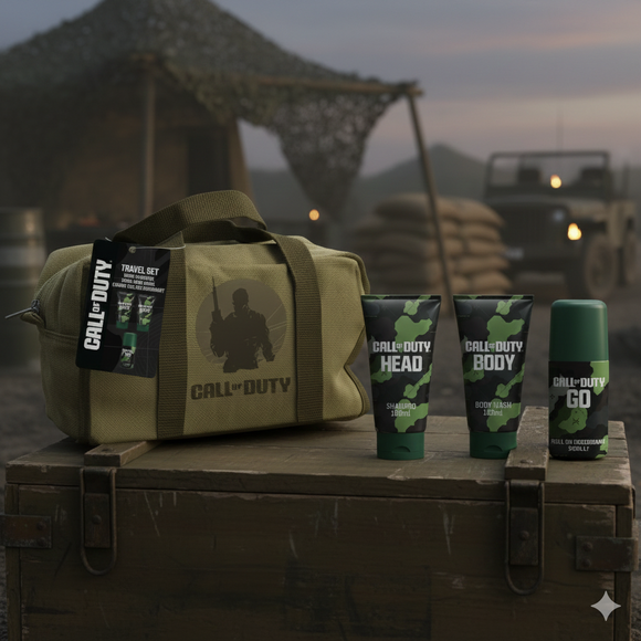 Call of Duty Men's Travel Set with Military-Style Wash Bag, 100ml Body Wash, 100ml Shampoo, 50ml Roll-On Deodorant, Gaming Gift Set