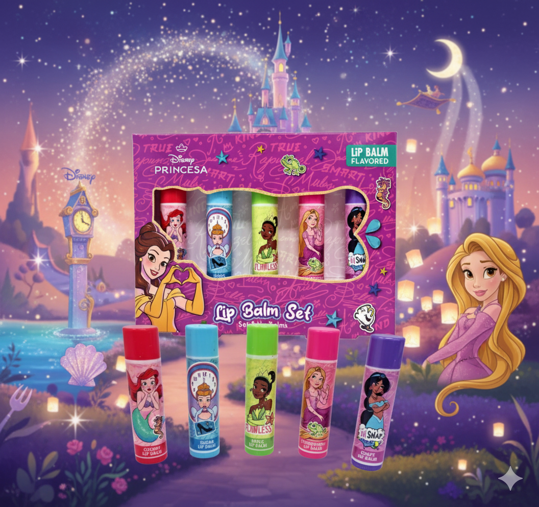 Disney Princess Lip Balm 5-Pack Gift Set Cherry Apple Strawberry Grape Apple - 0