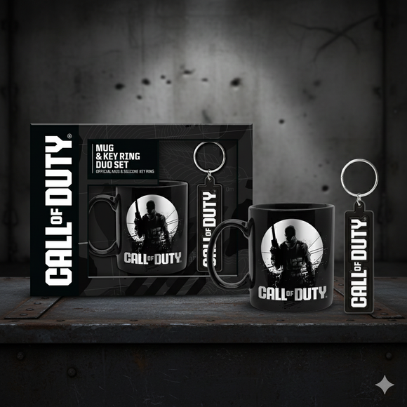 Call of Duty Official Mug & Key Ring Duo Set, Black, Silicone Keyring and Ceramic Cup, Gaming Merchandise Gift Pack