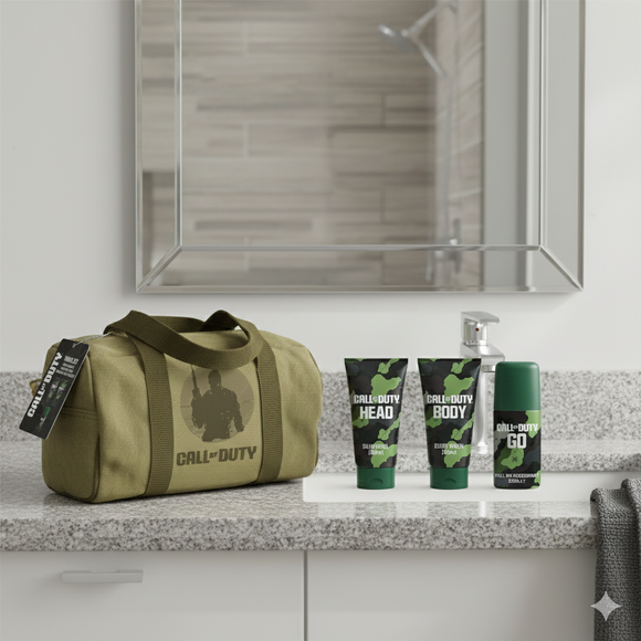 Call of Duty Men's Travel Set with Military-Style Wash Bag, 100ml Body Wash, 100ml Shampoo, 50ml Roll-On Deodorant, Gaming Gift Set