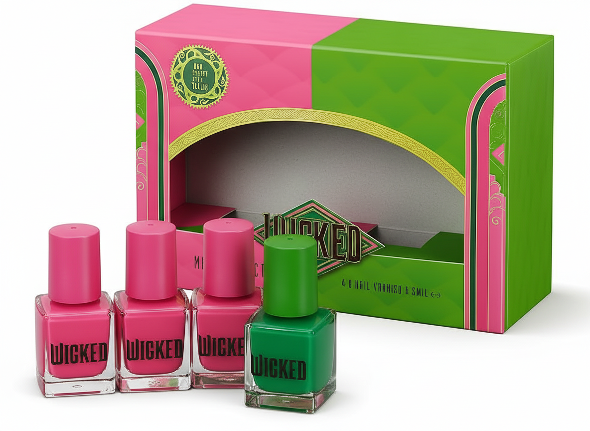 Wicked Nail Polish Collection Gift Set 4 Colours 2 Pink 2 Green Glossy Finish