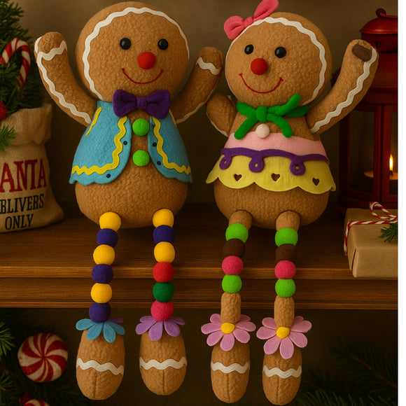 Adorable Hanging Gingerbread Couple Plush Toys – Festive Christmas Home Décor