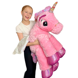 Huge Pink Unicorn With Wings Plush Toy Large 100 CM Cuddly Super Soft Gift - 0