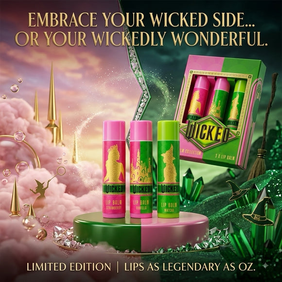 Wicked Lip Balm Set 3 Pack | Strawberry, Vanilla & Matcha | Limited Edition Gift