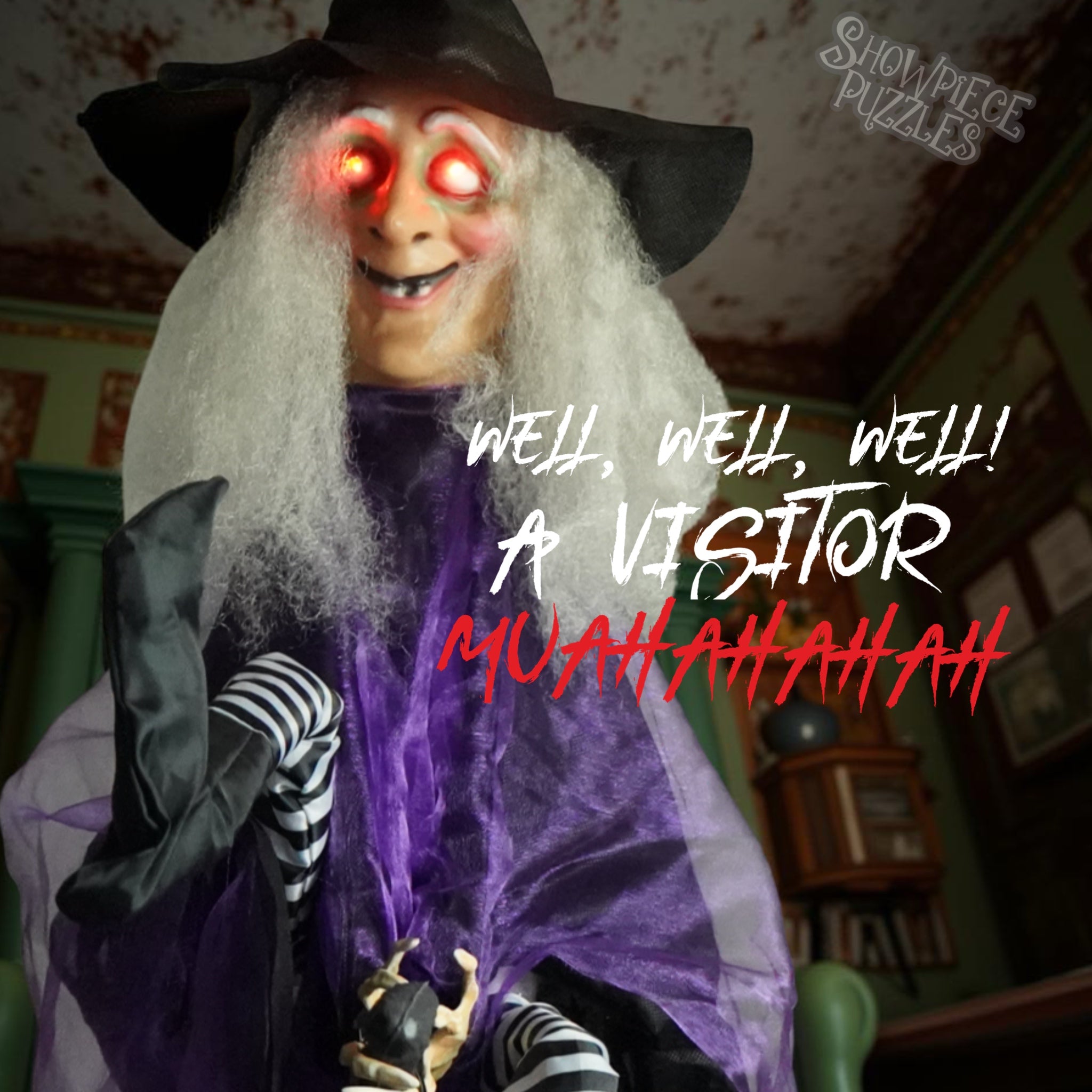 36" Animated Kicking Witch on Broomstick – Halloween Decoration with Batteries Included