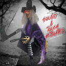 36" Animated Kicking Witch on Broomstick – Halloween Decoration with Batteries Included-8