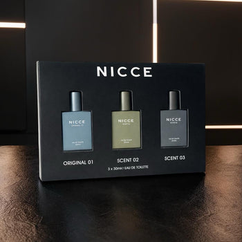 NICCE Men's Eau de Toilette gift set with three 30ml fragrance bottles