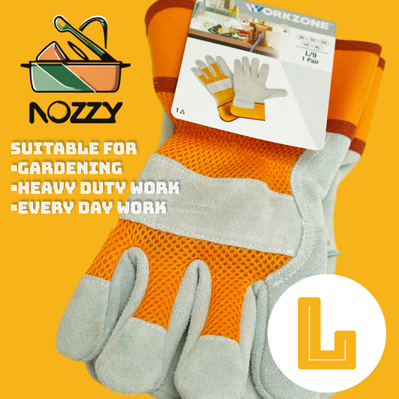 Nozzy Workzone Mens Heavy Duty Leather Gloves - Gardening Work Garage