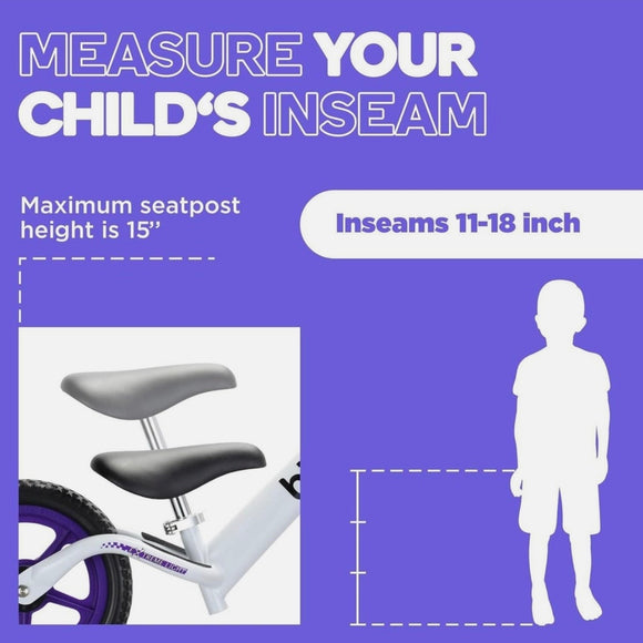 BIXE - Purple Aluminum Balance Bike for 18 Month to 6 Year Old Toddlers 12 inch