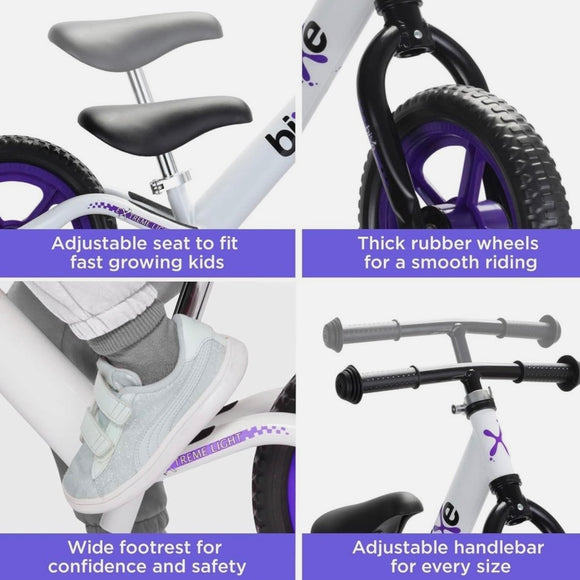 BIXE - Purple Aluminum Balance Bike for 18 Month to 6 Year Old Toddlers 12 inch