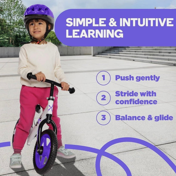 BIXE - Purple Aluminum Balance Bike for 18 Month to 6 Year Old Toddlers 12 inch