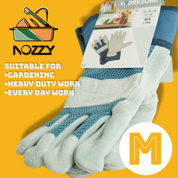 Nozzy Workzone Mens Heavy Duty Leather Gloves - Gardening Work Garage