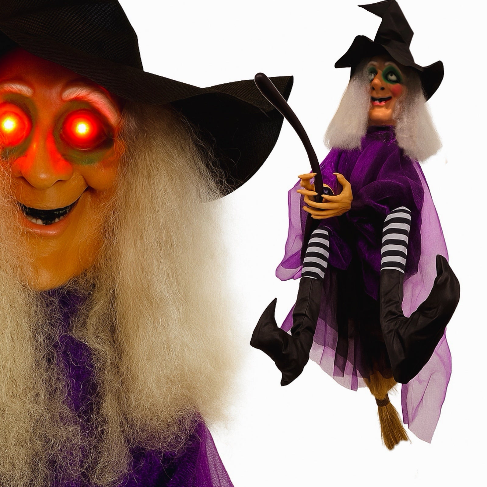 36" Animated Kicking Witch on Broomstick – Halloween Decoration with Batteries Included