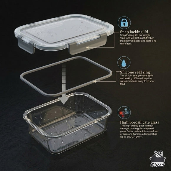 5-Piece Glass Food Storage Container Set with Airtight Lids – 1050ml